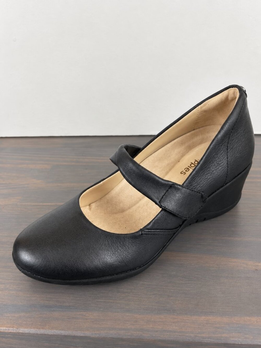 Hush Puppies Mary Jane Wedge Comfort Shoes Women Size 7.5 Black Leather Boho